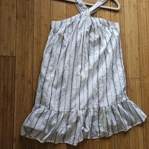 LOFT White Striped Ruffle-Hem Sundress